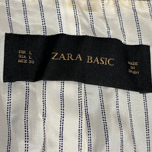 ZARA BASIC Women’s Navy Blazer Elegant Classic Fit with Stretch Fabric Work Sz L - Picture 3 of 12